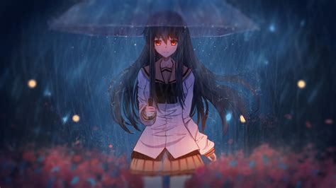 Download wallpaper 1920x1080 anime girl in rain, with umbrella, art ...