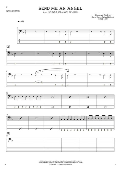 Send Me An Angel - Notes and tablature for bass guitar | PlayYourNotes