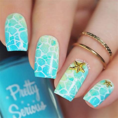 Ocean Shells And Undersea World For Bright Summer Manicure In Aqua ...