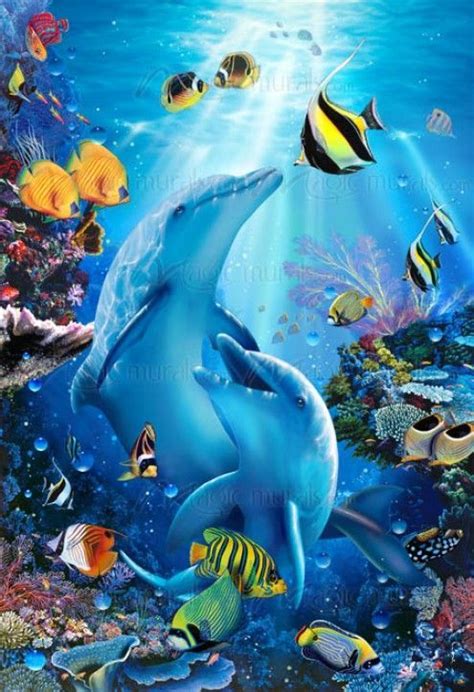 Kiss in the Sea | Dolphin art, Sea life art, Sea murals | Dolphin art, Sea life art, Sea murals