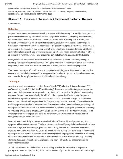 Chapter 11 Dyspnea, Orthopnea, and Paroxysmal Nocturnal Dyspnea - DocsLib