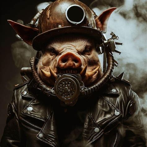 Premium AI Image | A pig wearing a leather jacket and a jacket