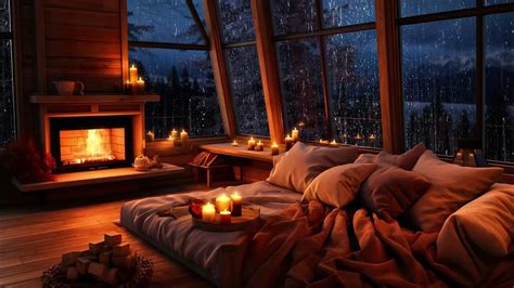 Cozy Cabin with Gentle Rain and Crackling Fireplace | Cozy Fireplace to Relaxation & Fall Asleep ...