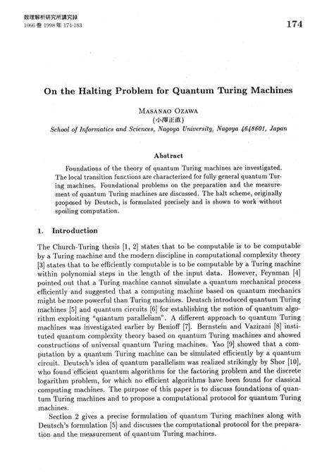 (PDF) On the Halting Problem for Quantum Turing Machines