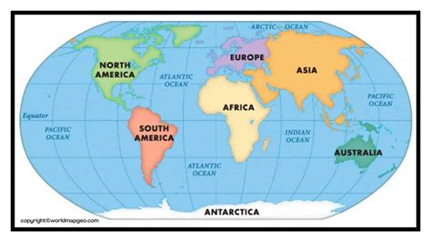 World Map Labeled Simple, Printable with Countries & Oceans