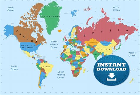 Digital Modern World Map Printable Download. Weltkarte. | Etsy