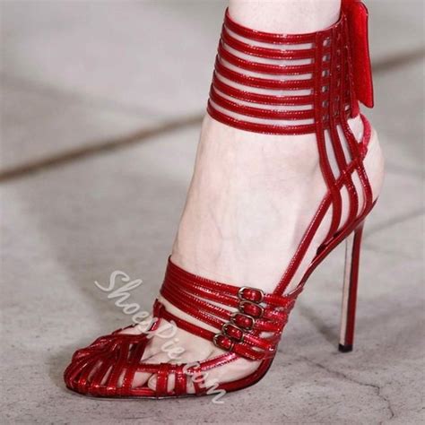 Shoespie - Shoespie Shoespie Red Narrow Strappy Ankle Wrapped Velcro ...