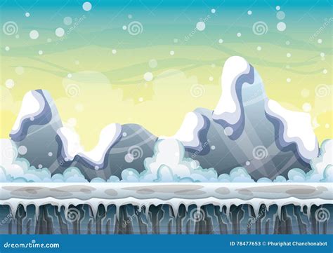 Cartoon Vector Snow Landscape Background with Separated Layers for Game ...