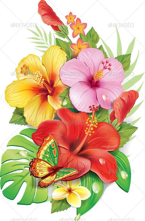 Bouquet of Tropical Flowers | Flower painting, Hawaiian flower drawing ...