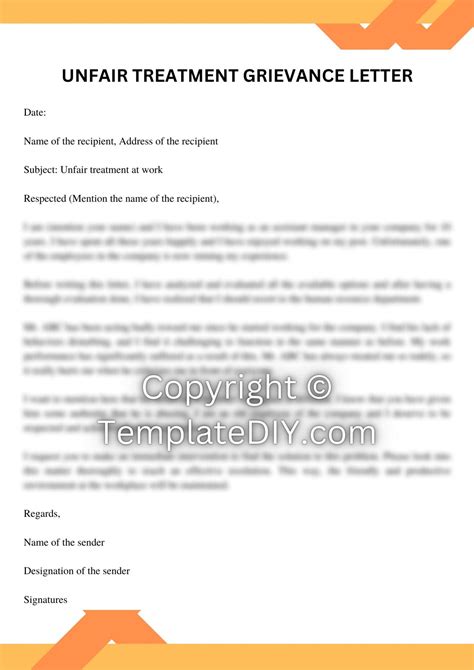 Unfair Treatment Grievance Letter Sample Template Examples