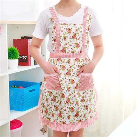 KANNERT Fashion Kitchen Apron For Women Bib Cooking Apron Waterproof Flower Printed Restaurant ...