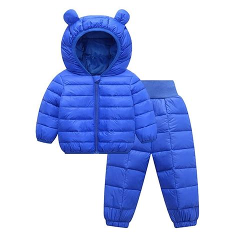 ENFLASH 1-5T Baby Boy Girl Cute Ear Hooded Puffer Jacket Pants Snowsuit ...