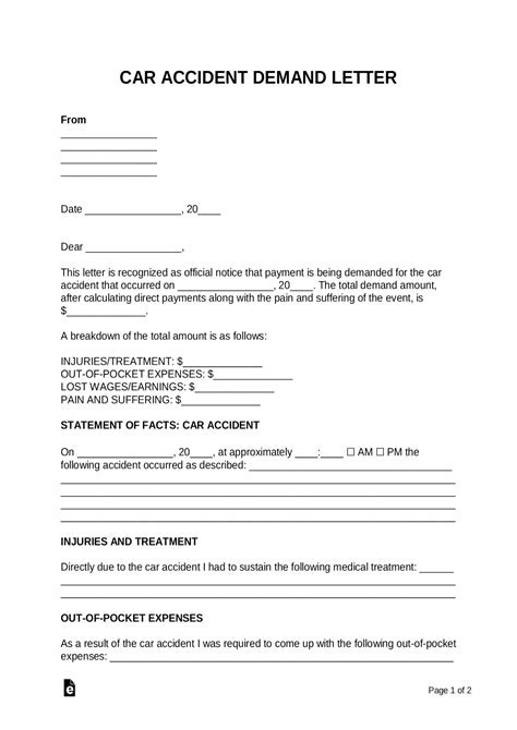 Free Car Accident Demand Letter Template - PDF | Word – eForms