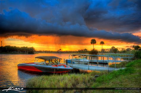 Boat at the Dock Sunset Lake HDR Photography