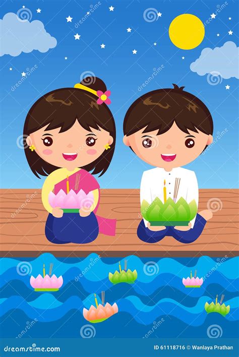 Loy Kratong Festival - Thailand Stock Vector - Image: 61118716