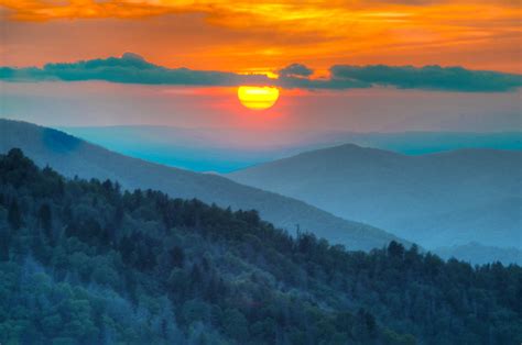 Morton Overlook Sunset in the Great Smoky Mountains National Park, near Bryson City, North ...