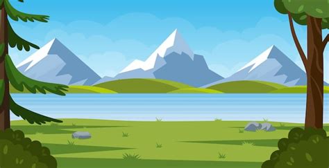 Premium Vector | Cartoon Mountain landscape with summer forest.