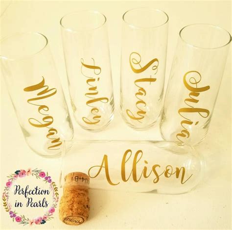 Personalized Stemless Champagne Glasses // Bridesmaids Gifts