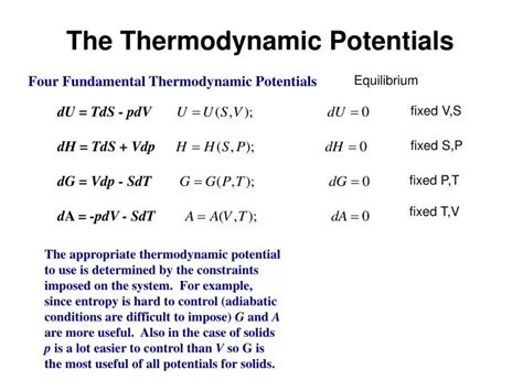 PPT - The Thermodynamic Potentials PowerPoint Presentation - ID:6297686