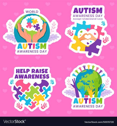 Autism awareness day label flat cartoon hand Vector Image