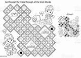 Maze Or Labyrinth Game Puzzle Coloring Page Outline Of Cartoon Builders  sketch template