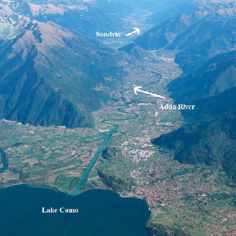 3D Map of Lake Como, his tributary the Adda River and the position of ...