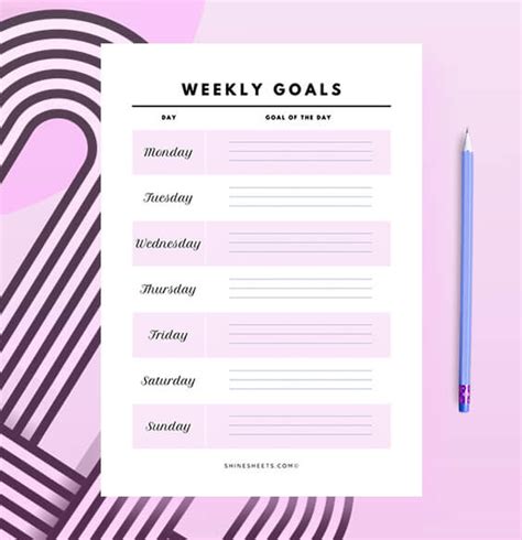 FREE Printable Weekly Goals Planner | ShineSheets