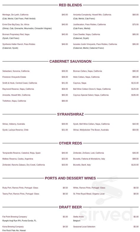 Cafe Venice Restaurant and Bar menu in Venice, Florida, USA