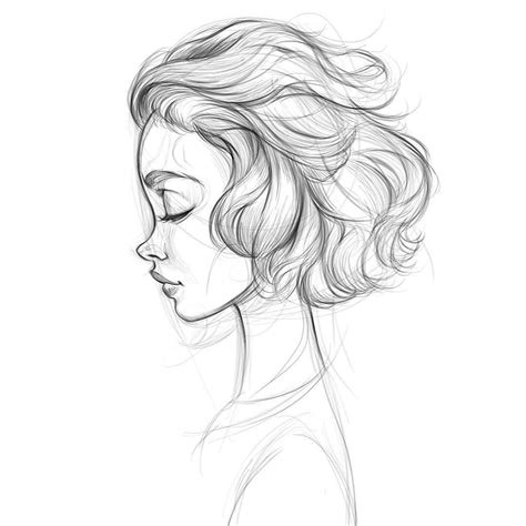 Profile short hair cute | Sketches, How to draw hair, Art drawings sketches