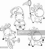 Happy CowsClip Art Cartoon Coloring Book  Royalty Free Vector Stock sketch template