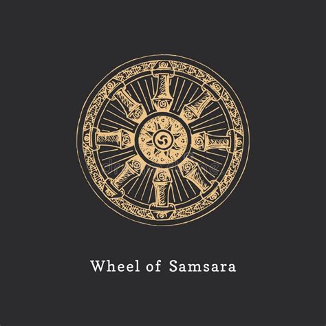 Samsara, Wheel of Life, Vector Illustration in Engraving Style. Vintage ...