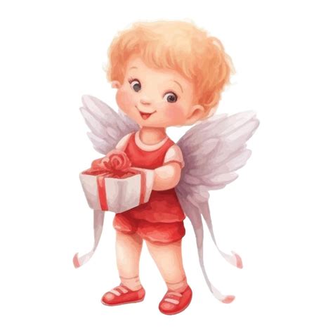 Premium Vector | Valentine's day illustration cupid cute children's drawing watercolor style on ...