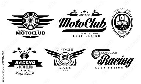 Vector set of original emblems for moto racing club. Vintage logos with ...