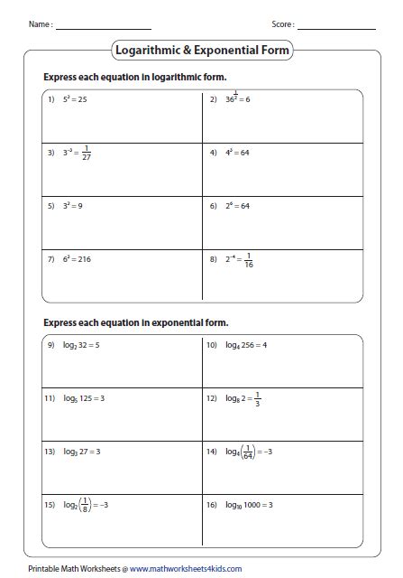 PDF Télécharger exponential and logarithmic functions worksheet Gratuit ...