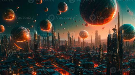 futuristic urban city, psychedelic abstract cityscape planet on future 23457731 Stock Photo at ...