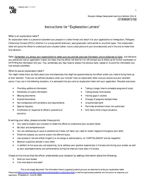 Explanation Letter Template and instructions - 1 This is not a legal document. The information ...