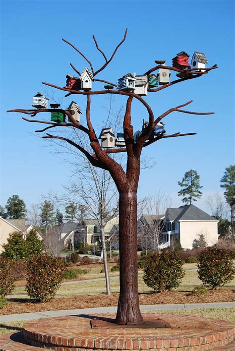 bird houses, steel tree, sculpture, north carolina, museum of art | Pikist