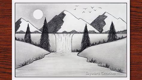 How to Draw Waterfall Scenery with Pencil step by step | Paysage au crayon, Dessin paysage ...