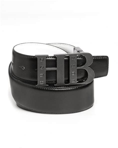 Hugo Boss Green Mens Balwinno Black White Reversible HB Buckle Belt