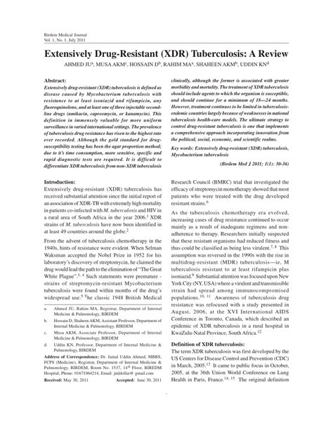 (PDF) Extensively Drug-Resistant (XDR) Tuberculosis: A Review