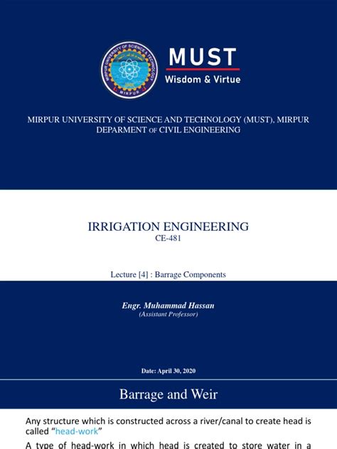 Lecture 4 - Barrage Components | PDF | Deep Foundation | Irrigation