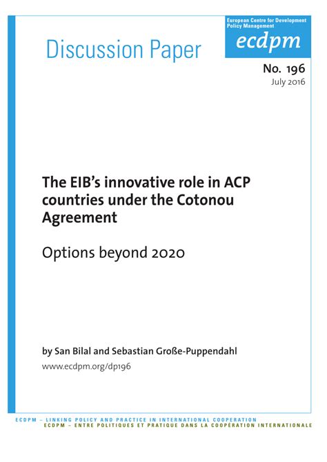 (PDF) The EIB's innovative role in ACP countries under the Cotonou Agreement: Options beyond 2020