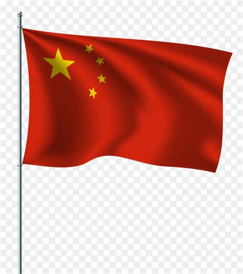 Illustration of the national flag of china on flagpole on transparent background PNG - Similar PNG