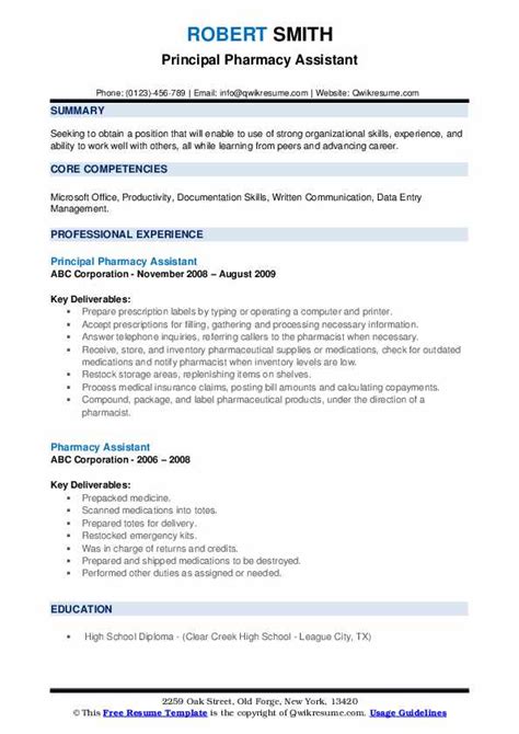 Pharmacy Assistant Resume Samples | QwikResume