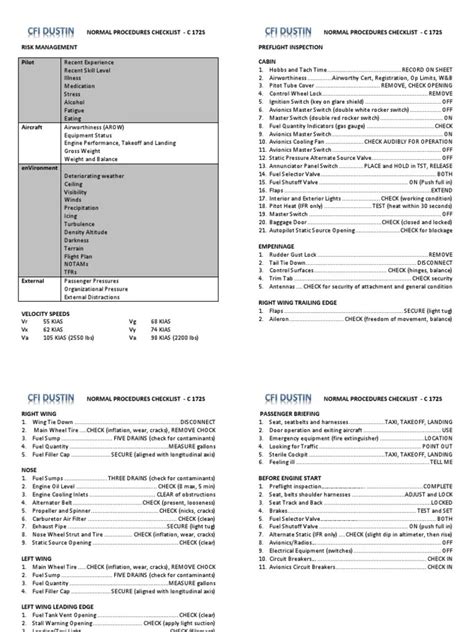 Cessna 172 Checklist Printable