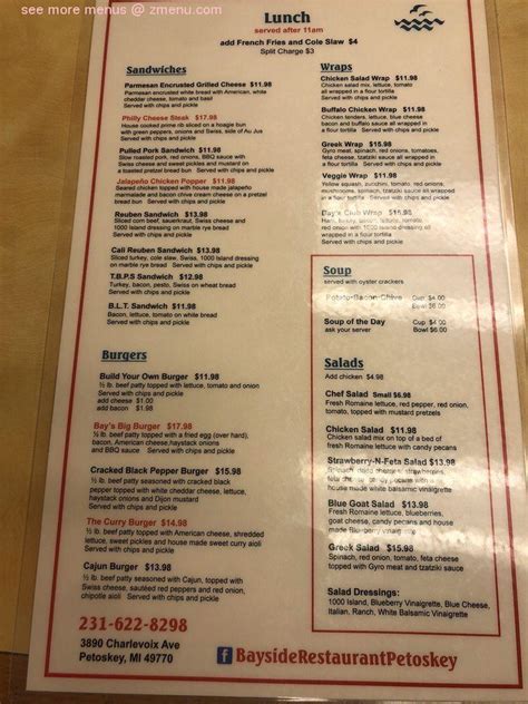 Menu at Bayside Restaurant, Petoskey