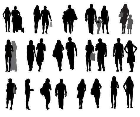 Set of Silhouette Walking People and Children. Vector Illustration ...