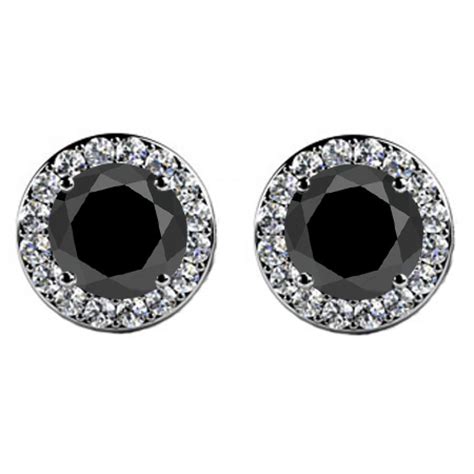 4.00 ct Round Cut Black Diamond Studs Earrings With Side Diamonds