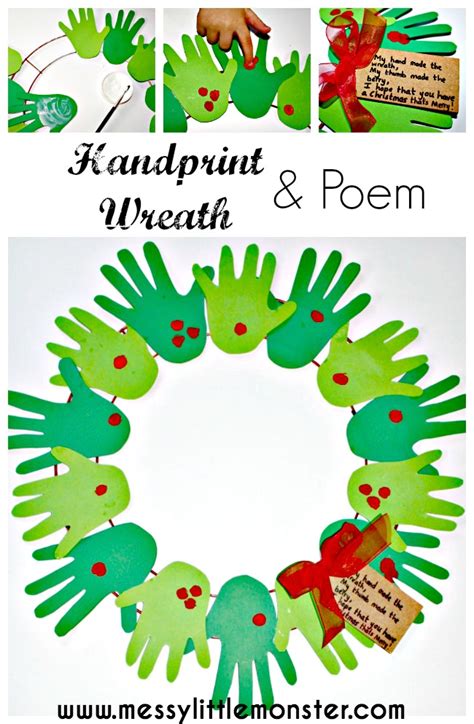 Handprint Christmas Wreath - Messy Little Monster