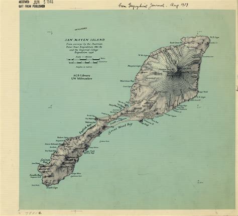 Map of Jan Mayen by the Royal Geographic Society (1939) | Gamle kart, Kart